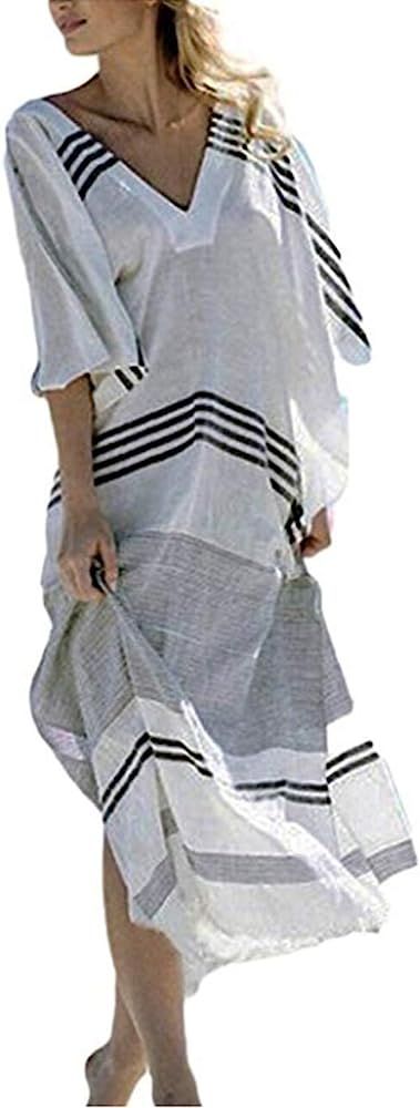 Women's Beach Blouses Kimono Floral Print Chiffon/Rayon Cardigan Long Bikini Cover Up Dress | Amazon (US)