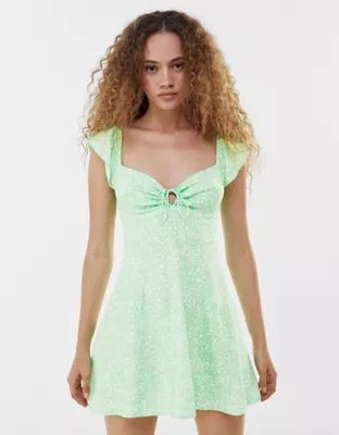 Bershka lace up printed mini dress in green | ASOS (Global)