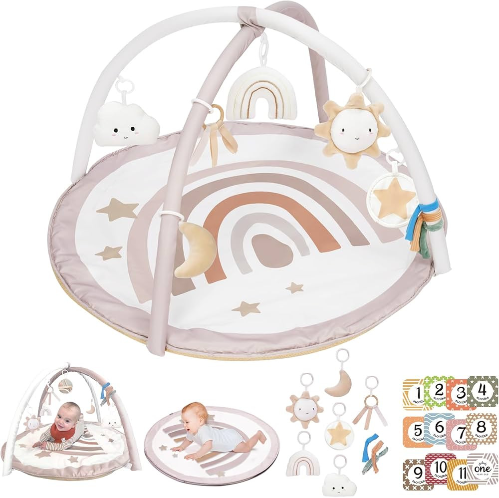 Baby Play Gym Mat, Tummy Time Activity Mat with 7 Detachable Toys and 12 Milestone Cards for Stag... | Amazon (US)