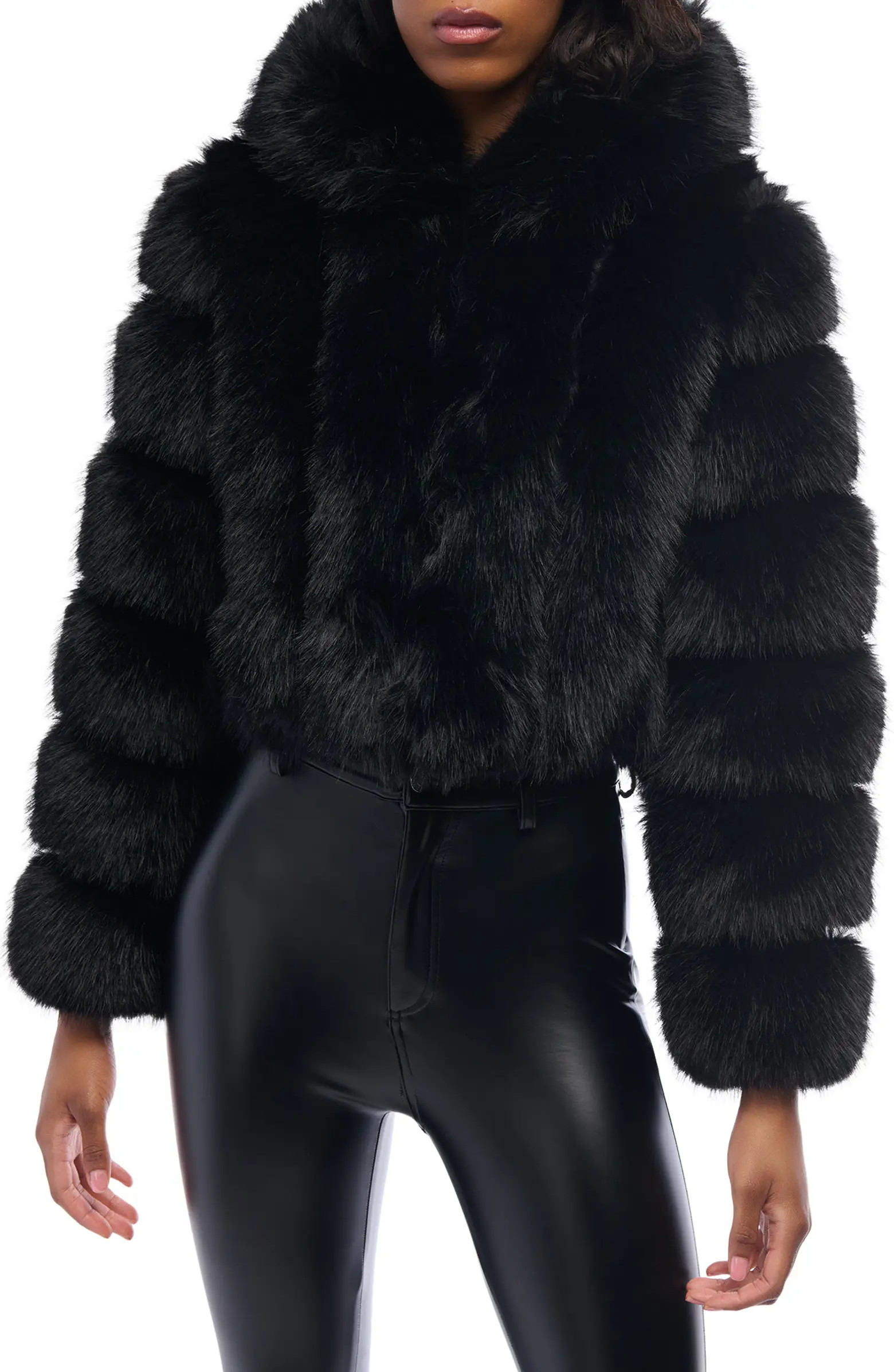 AZALEA WANG Jolene Crop Faux Fur Hooded Jacket | Nordstrom | Nordstrom