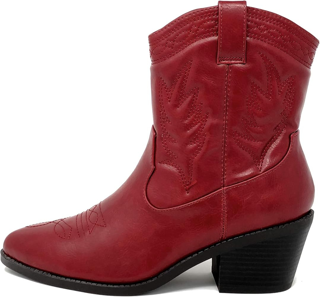 Soda Picotee Women Western Cowboy Cowgirl Stitched Ankle Boots | Amazon (US)