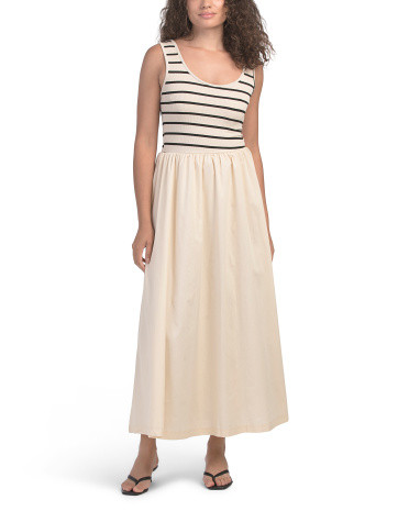Knit To Woven Dress With Striped Top | TJ Maxx