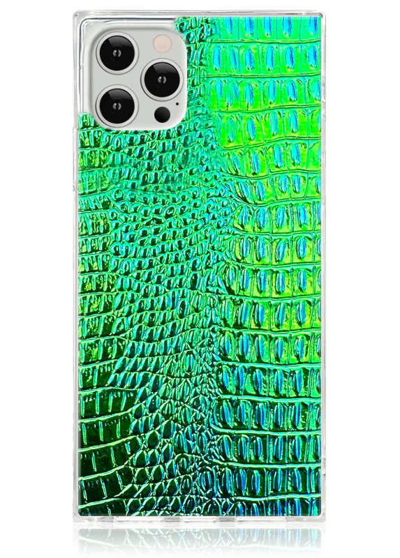 SQUARE® Green Iridescent Crocodile Faux Leather iPhone Case | FLAUNT