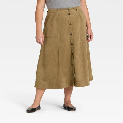 Women's Faux Suede Midi A-Line Skirt - Universal Thread™ Olive Green 28 | Target