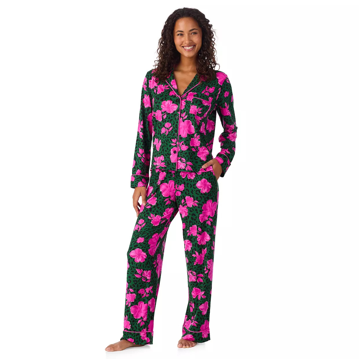 Women's Beauty Sleep Social Valentina Long Sleeve Notch Pajama Top & Pajama Pants Set | Kohl's