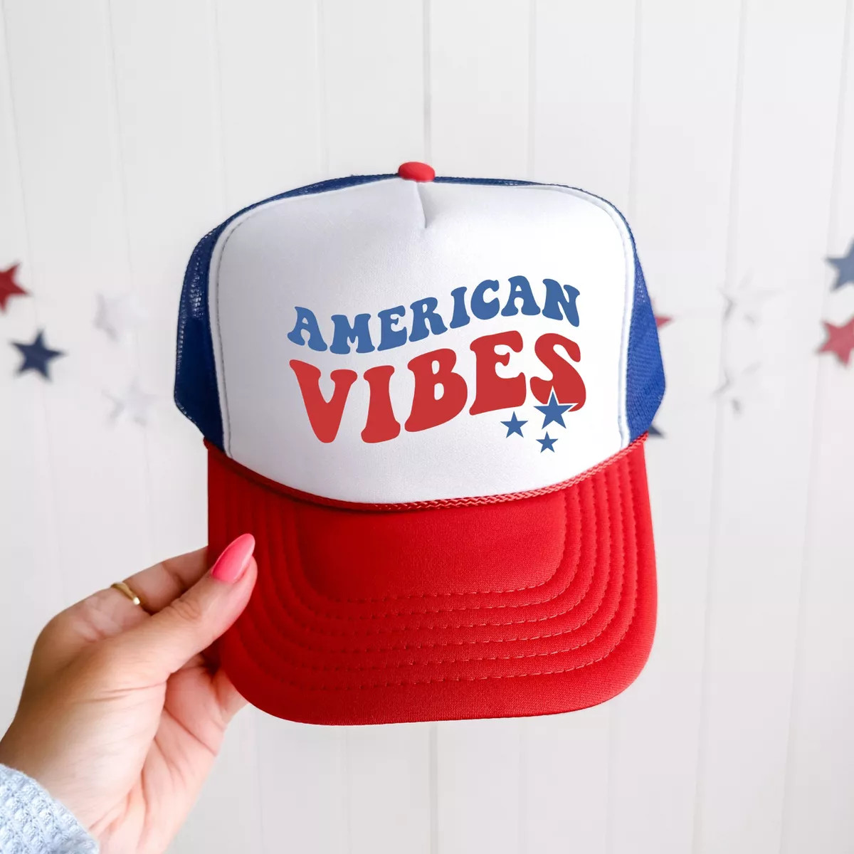 Simply Sage Market American Vibes Wavy Stars Foam Trucker Hat | Target