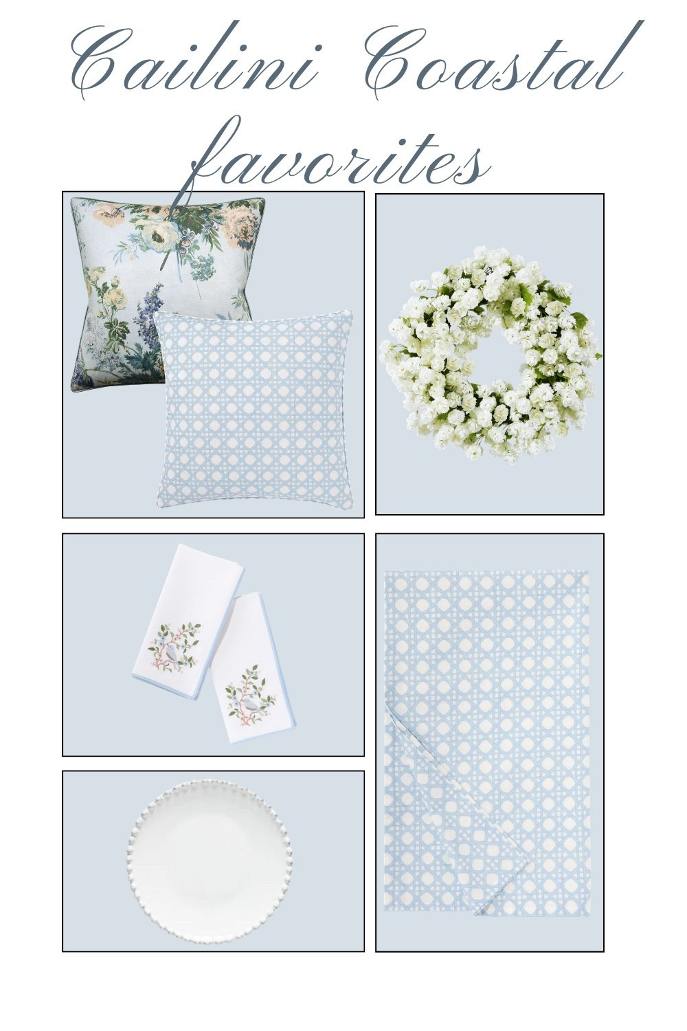 My collection with @cailinicoastal is still available to shop, and these are the new top purchases of the week!

Chinoiserie embroidered napkins, sterling tablecloth, stunning throw pillows, dishes and accessories with a French coastal flair - created to inspire gathering. I cannot wait to see these pieces in your homes! You can shop these pieces from the collection now! Xo 

 #LTKdayinmylife #LTKHome #LTKSeasonal