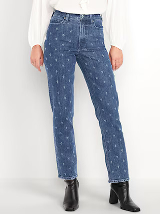 Extra High-Waisted Textured Straight Jeans | Old Navy (US)