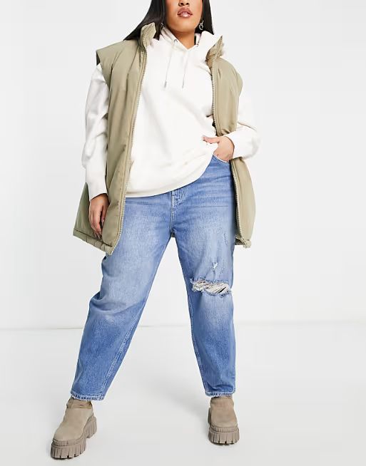 River Island Plus mom high rise ripped jeans in medium denim | ASOS | ASOS (Global)