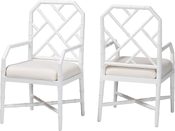Bali & pari Sergio Wood 2-Piece Dining Chair Set in Chippendale Style, White | Amazon (US)