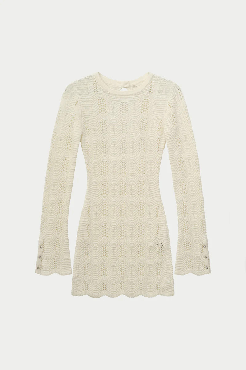 SCALLOP EDGE KNITTED MINI DRESS - OFF WHITE | The Couture Club