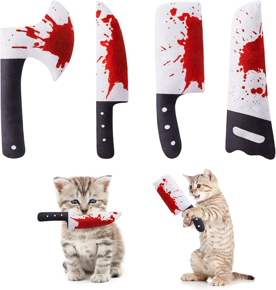 Potaroma 4Pcs Halloween Cat Toys Catnip Crinkly Sound Toy, Horror Knife-Shaped Kitten Bite Kicker... | Amazon (US)