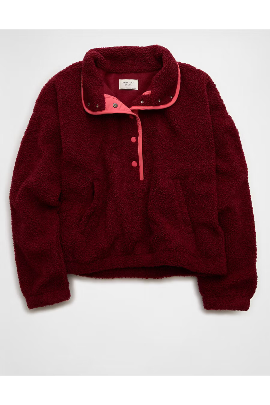 AE Relaxed Sherpa Fleece Henley Sweatshirt Women's Burgundy XXS | American Eagle Outfitters (US & CA)
