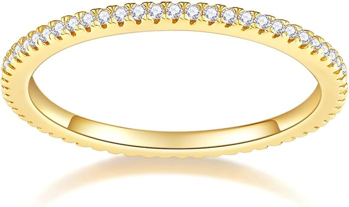Elegant 14K Gold/White Gold Plated Cubic Zirconia Simulated Diamond Stackable Eternity Rings, Met... | Amazon (US)
