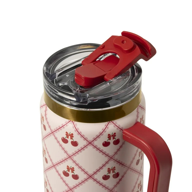 Thyme & Table 32oz Stainless Steel Luna Tumbler with Handle and Dual Straw Lid, Lace | Walmart (US)