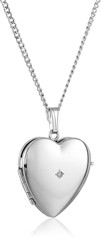 Amazon Essentials Sterling Silver Diamond-Accented Four-Picture Heart Locket Necklace, 18" (previ... | Amazon (US)