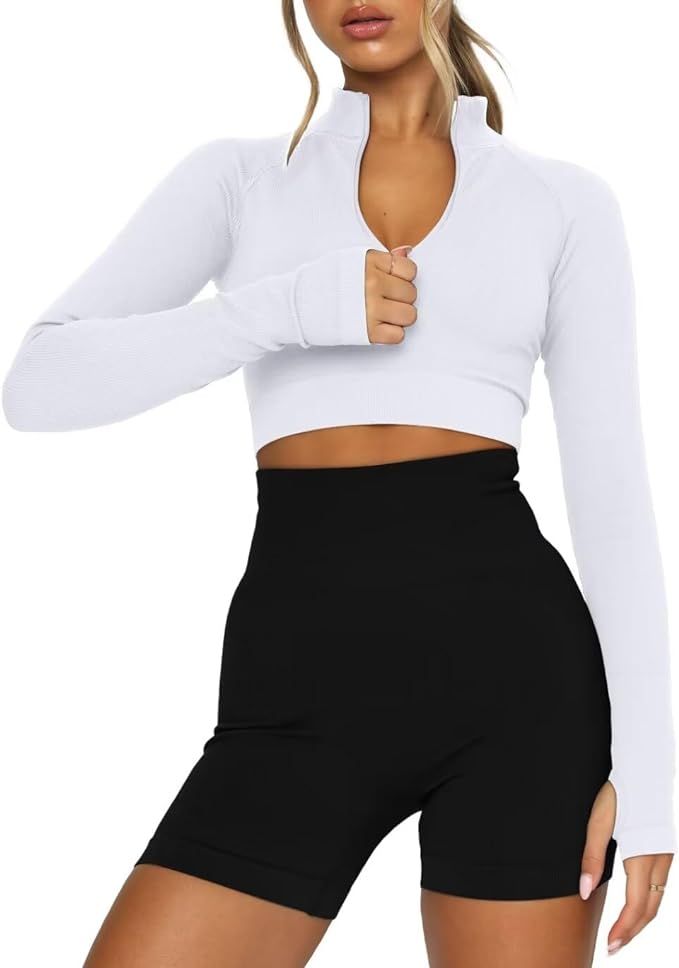 LEEDYA Women's Long Sleeve Workout Tops Half Zip Pullover Running Athletic Shirt Casual Slim Fit ... | Amazon (US)