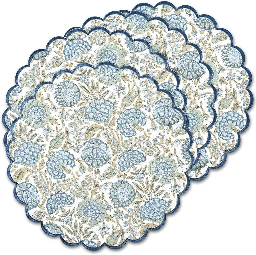 Ridhi Bo-ho Round Place Mat Easter Floral Cotton Washable Placemats 15" Round Embroidery Block Pr... | Amazon (US)