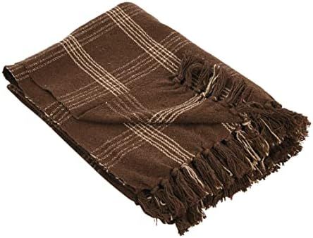 Recycled Cotton Blend Throw Blanket with Fringe, Brown Plaid | Amazon (US)