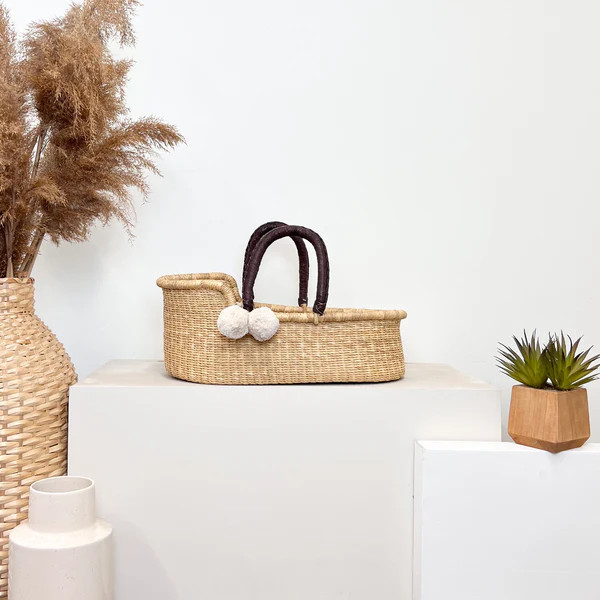 WheatgrassMini Moses BasketBrown Handle | Plum+Sparrow