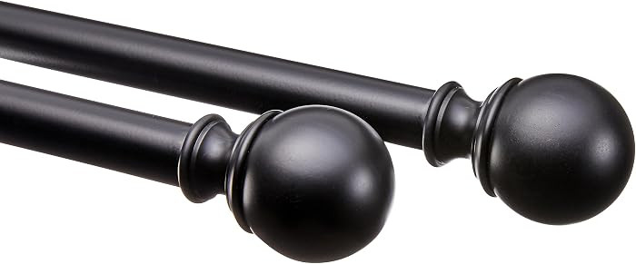 Amazon Basics Adjustable Curtain Rod for Windows with Round Finials, 1-Inch Rod, 36" to 72", Blac... | Amazon (US)