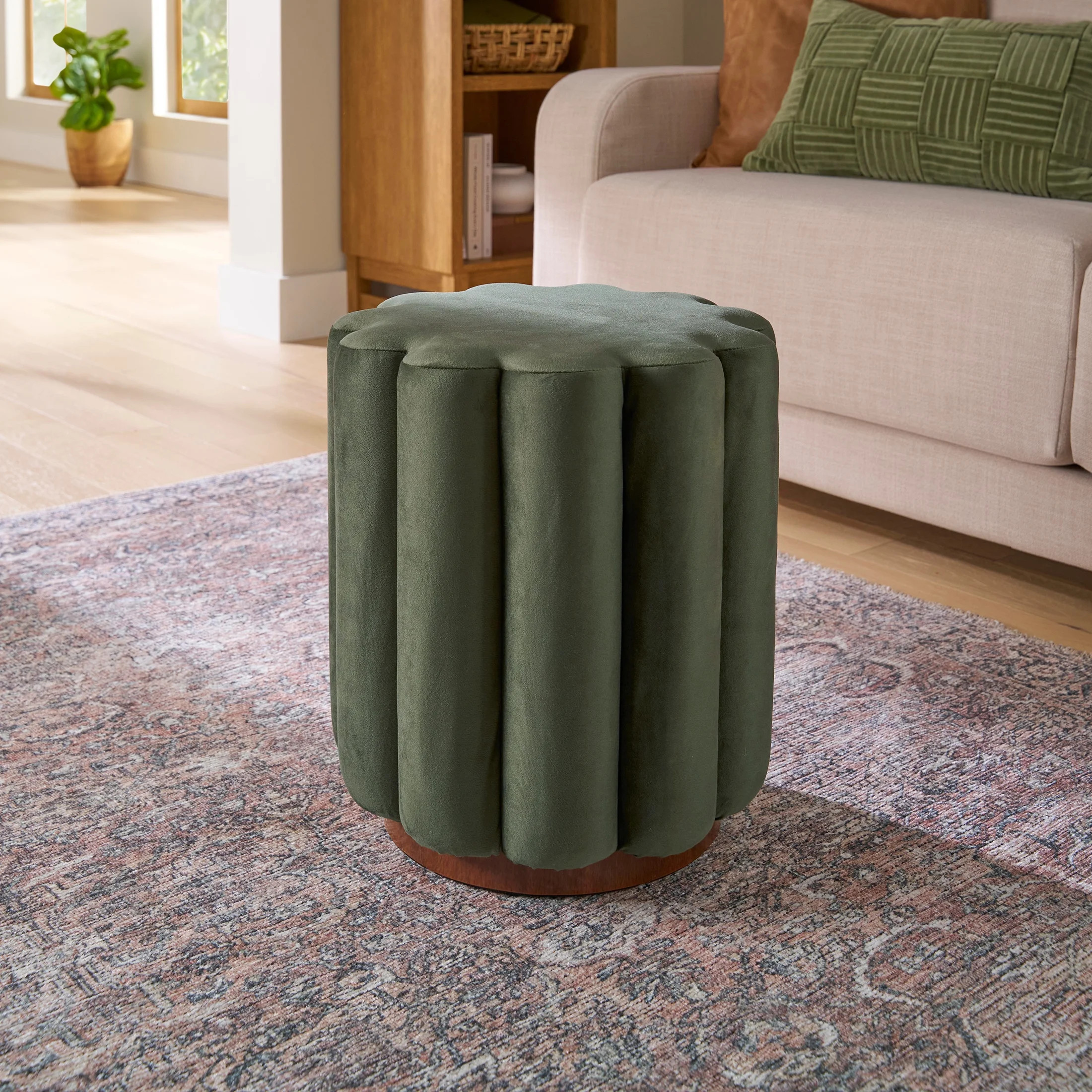 Better Homes & Gardens Lillian Velvet Tufted Ottoman, Beige | Walmart (US)