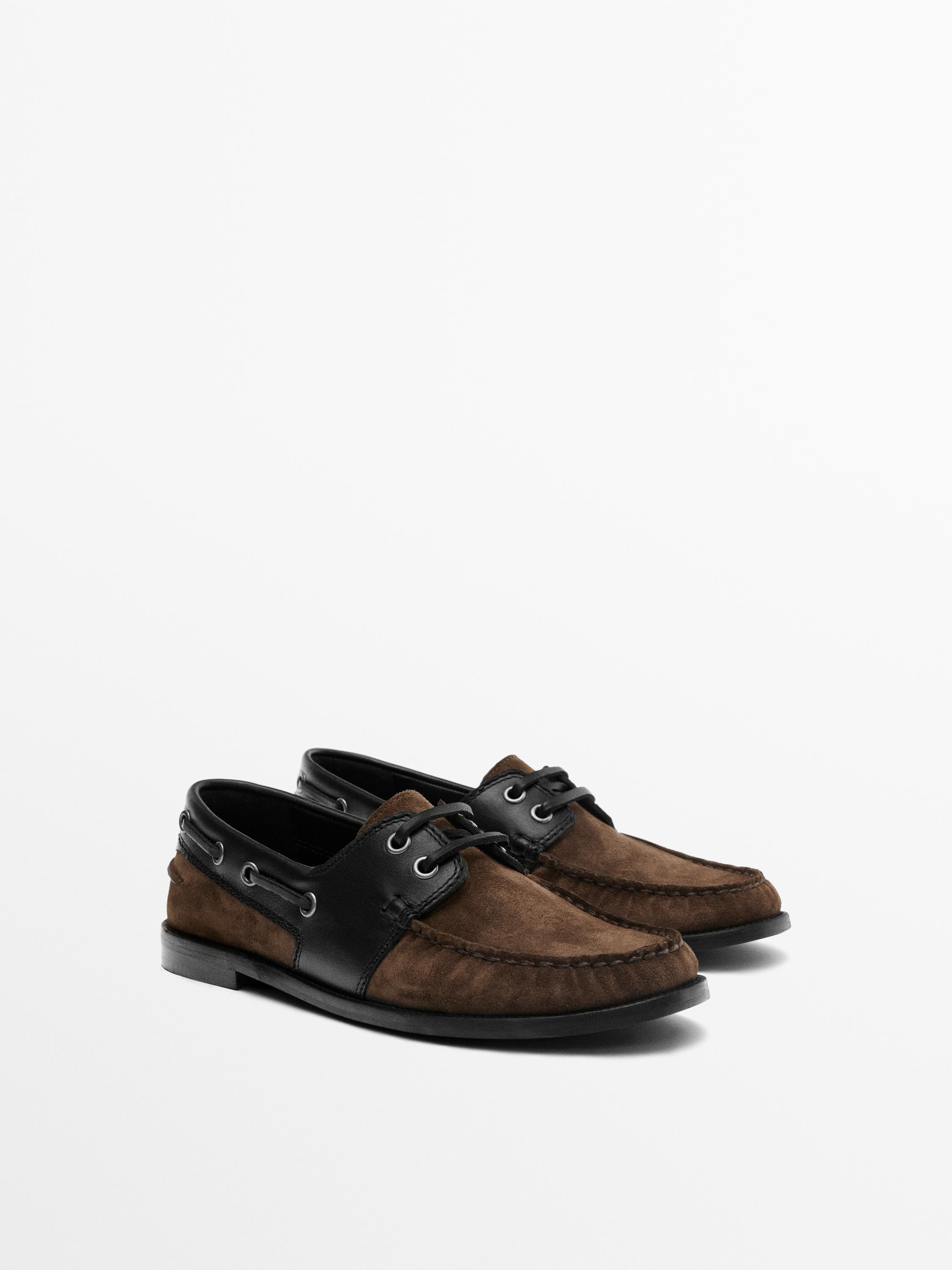 Contrast leather deck shoes | Massimo Dutti UK