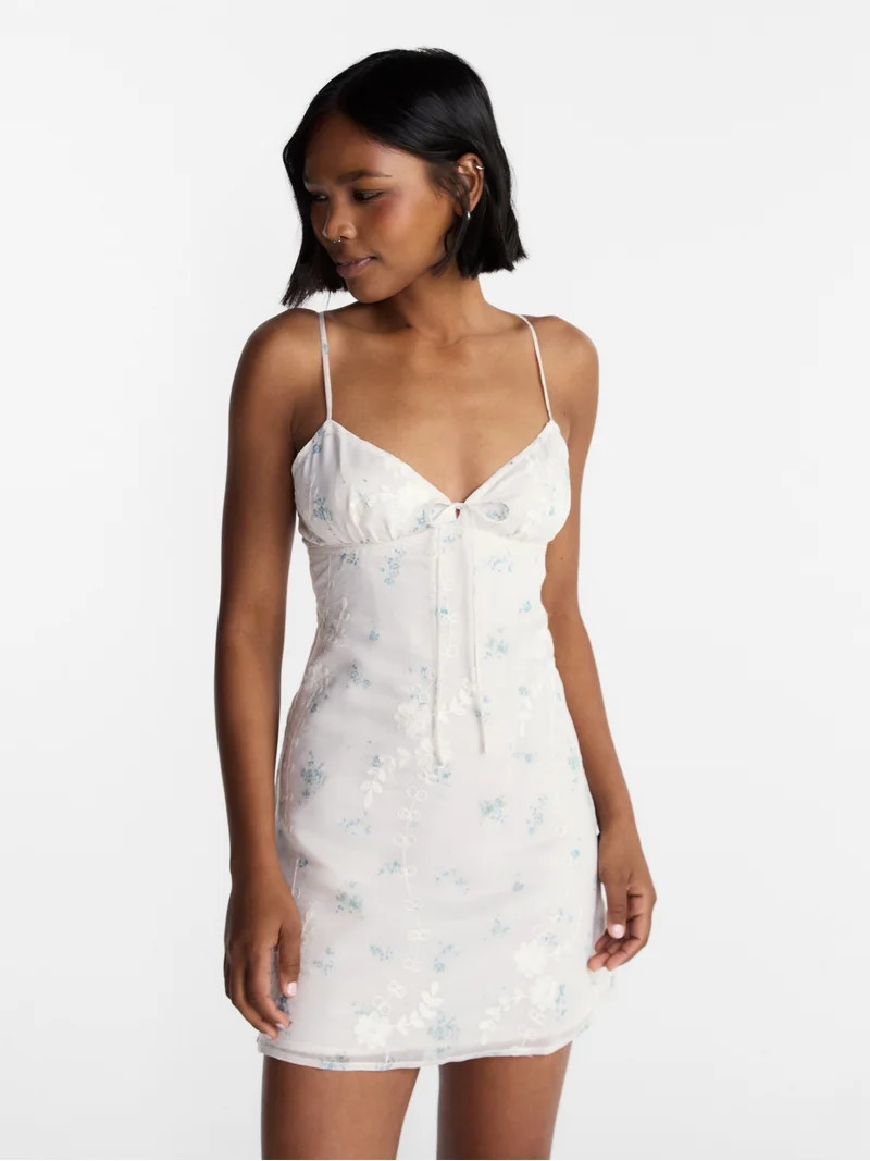 No Boundaries Embroidered Organza Mini Dress, Women\u2019s XXS-XXL | Walmart (US)