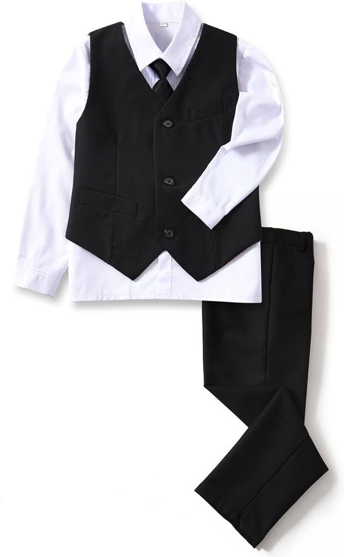 Amazon.com: YuanLu 4 Piece Boys' Formal Suit Set with Vest Pants Dress Shirt and Tie : Clothing, ... | Amazon (US)