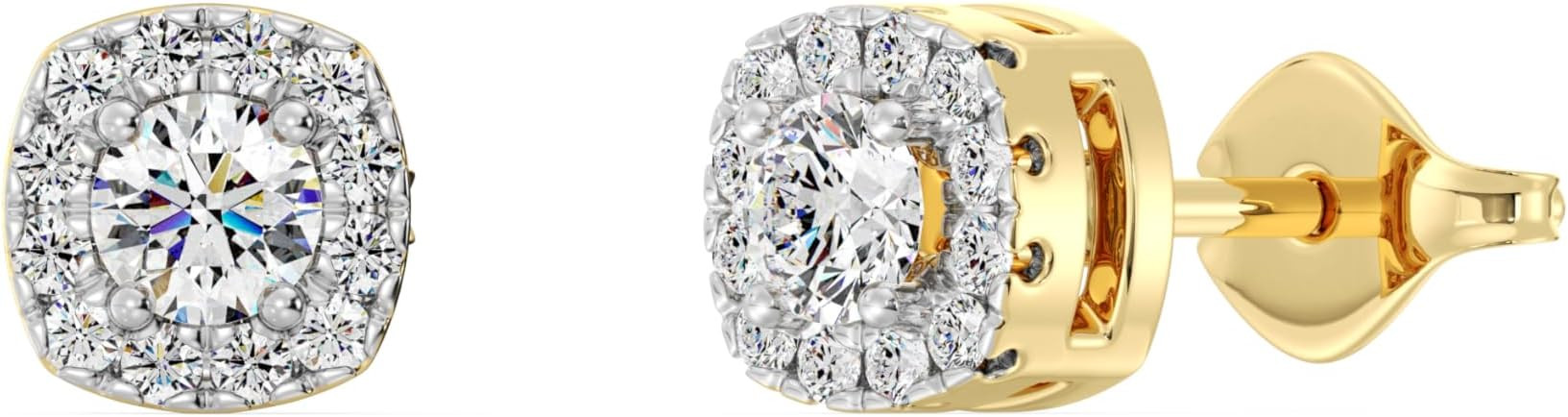 GildedLab-Grown Diamond Cushion Halo Stud Earrings for Women, Round Cut, 4-Prong, Push Back, 925 ... | Amazon (US)