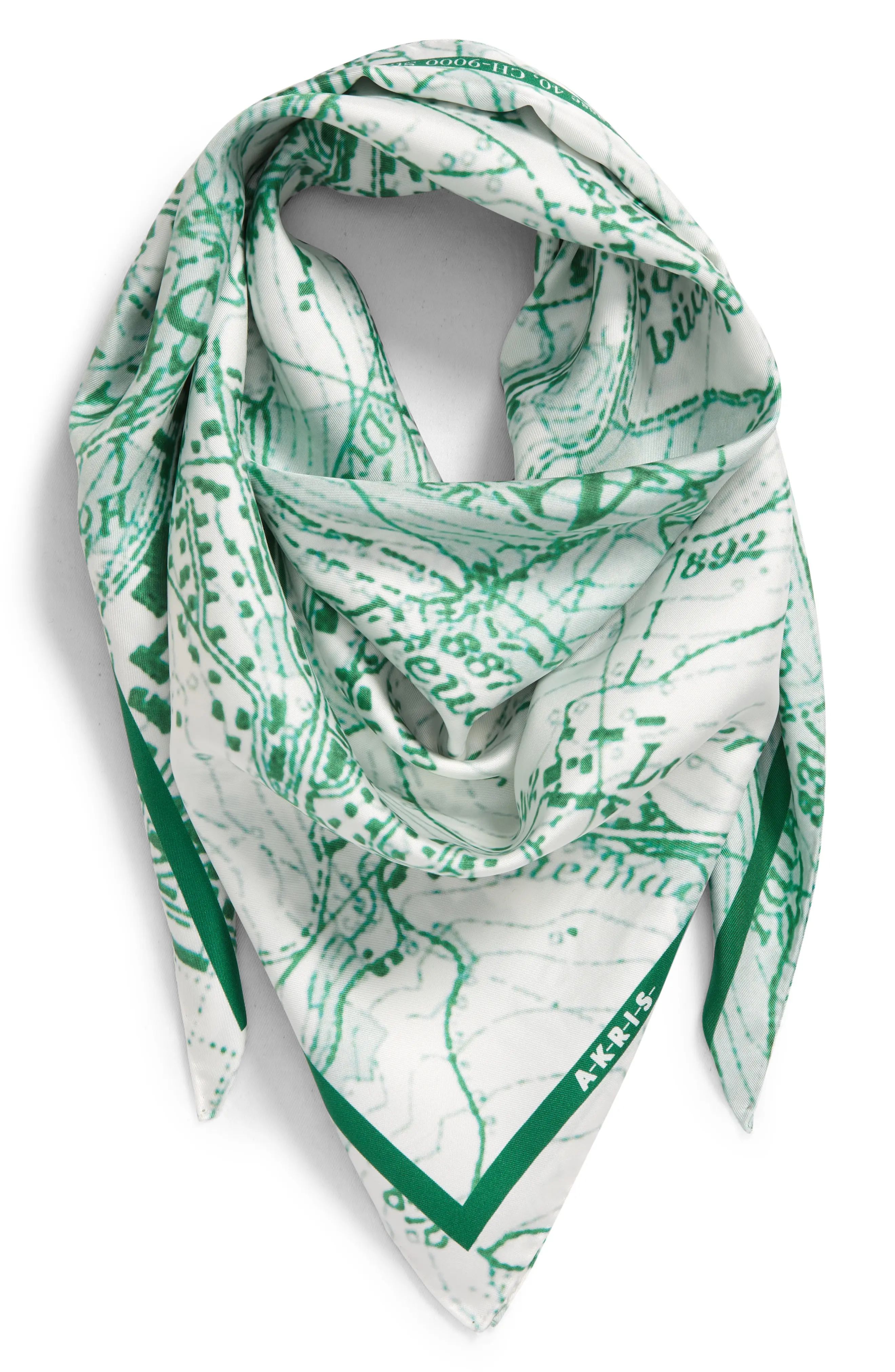 Akris St. Gallen Map Print Silk Scarf in Gallus Green at Nordstrom | Nordstrom