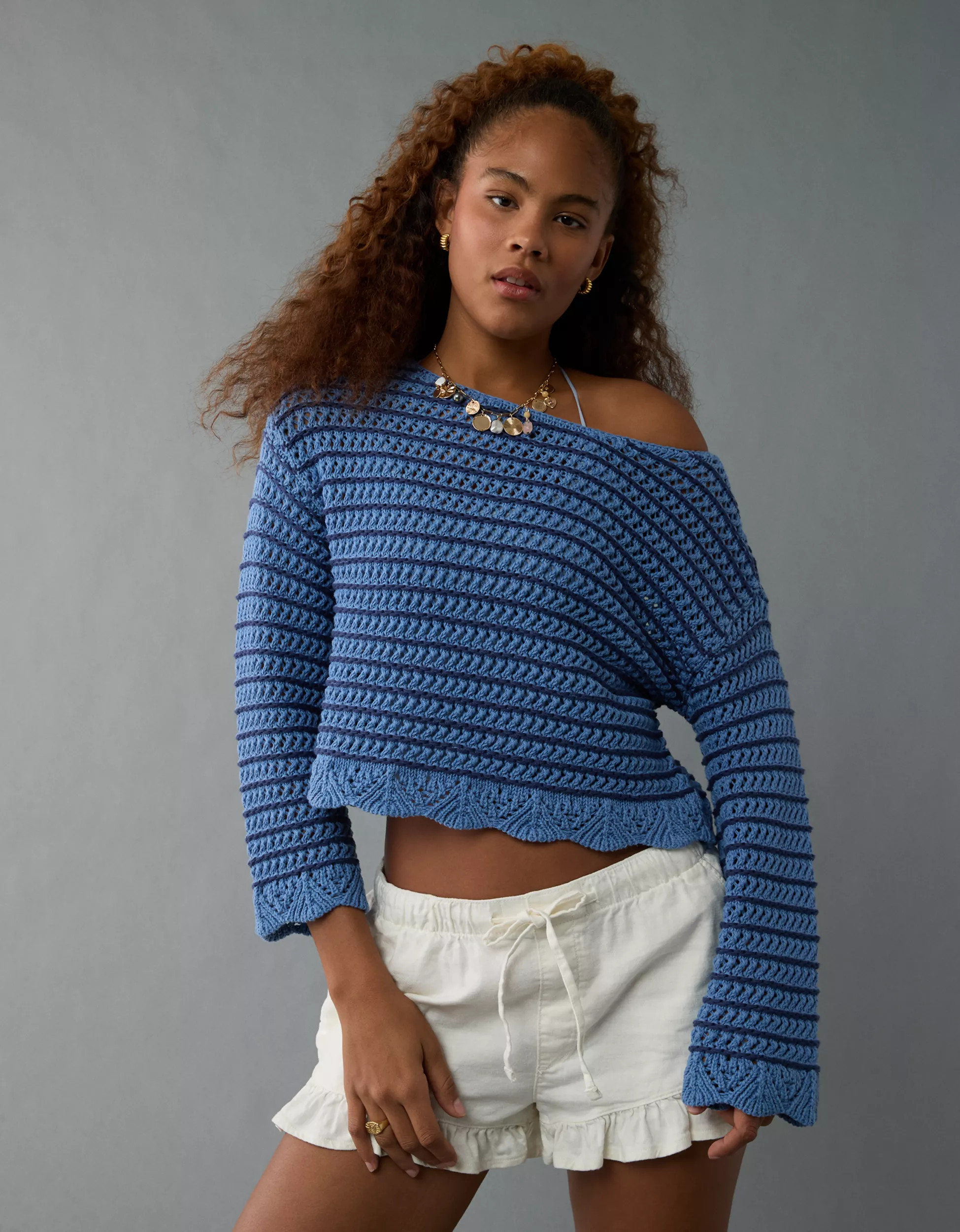 AE Ballet Neck Open Knit Sweater | American Eagle Outfitters (US & CA)