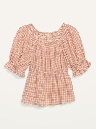 Smocked Plaid Puff-Sleeve Babydoll Top for Women | Old Navy (US)