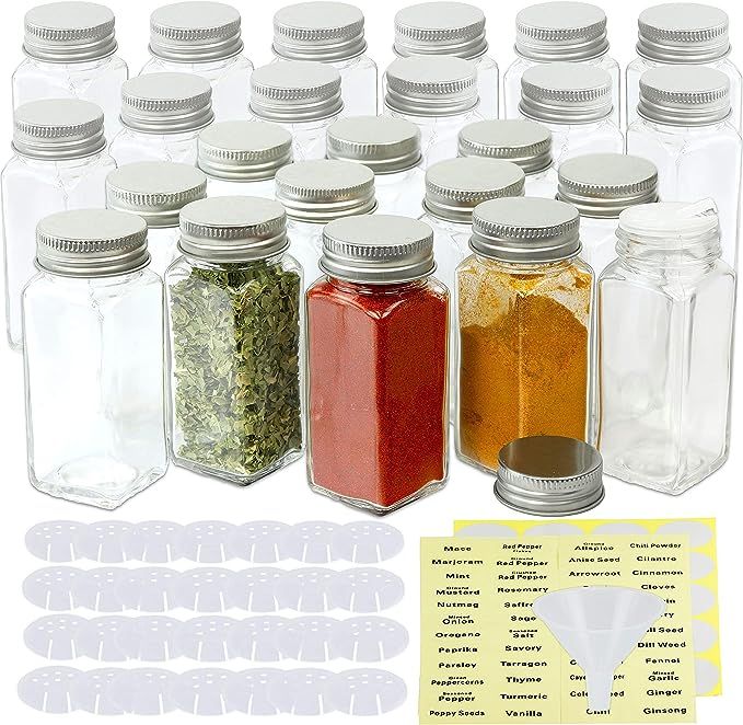 SimpleHouseware Spice Jars 4 Ounce Square Bottles w/labels, 24-Pack | Amazon (US)