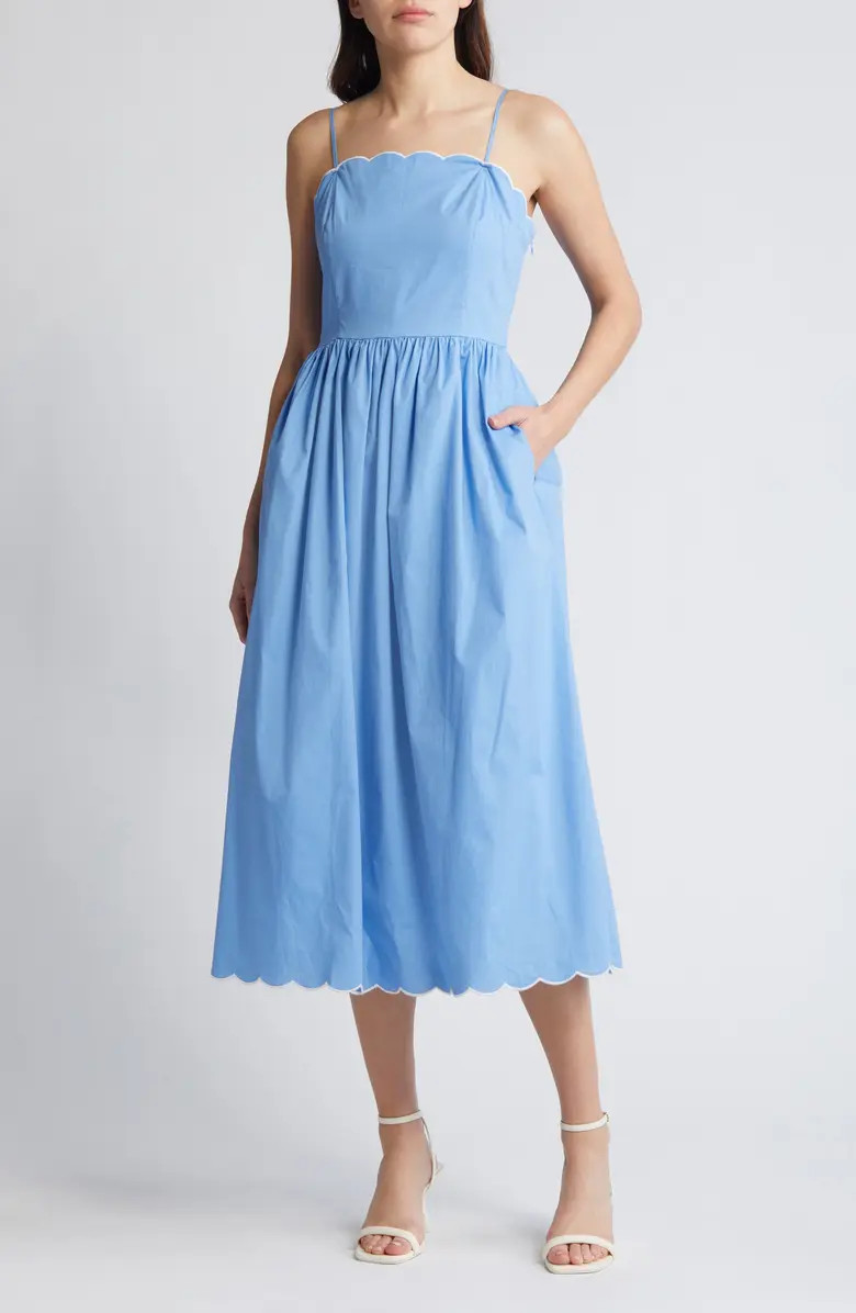 Scallop Stretch Poplin Midi Sundress | Nordstrom