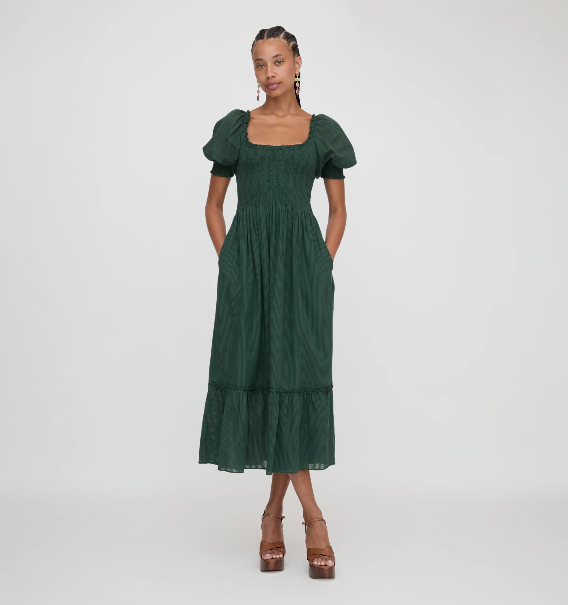 The Louisa Nap Dress - Green Shadow Stripe | Hill House Home