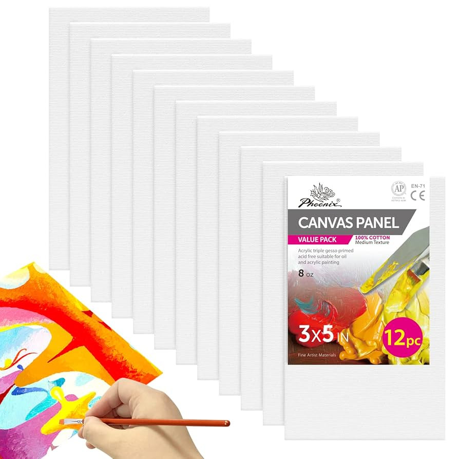 PHOENIX Small Painting Canvas Panels 3x5 Inch, 12 Value Pack - 8 Oz Triple Primed 100% Cotton Aci... | Amazon (US)