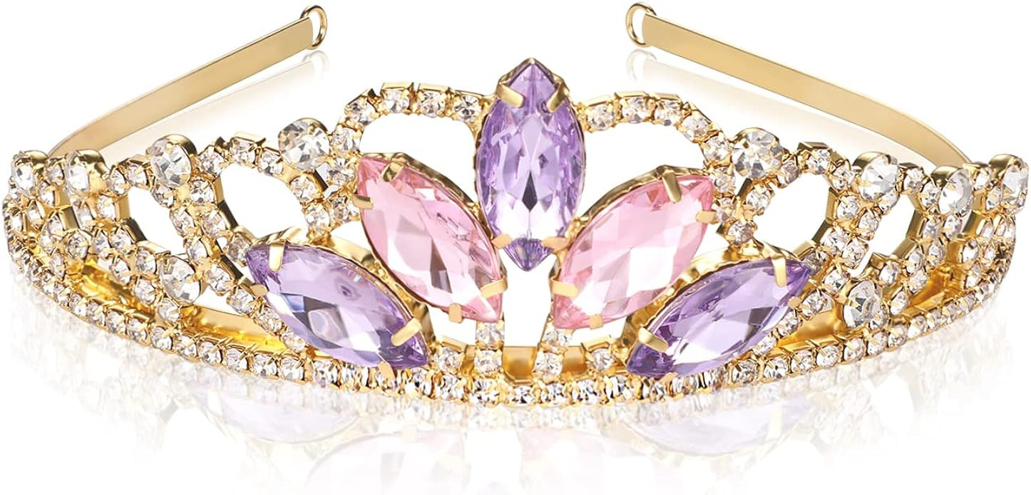 Rapunzel Tiara Tangled Fans Sparkle Gold Crown Birthday Party Tiara Girls Halloween Dress up Gift... | Amazon (US)