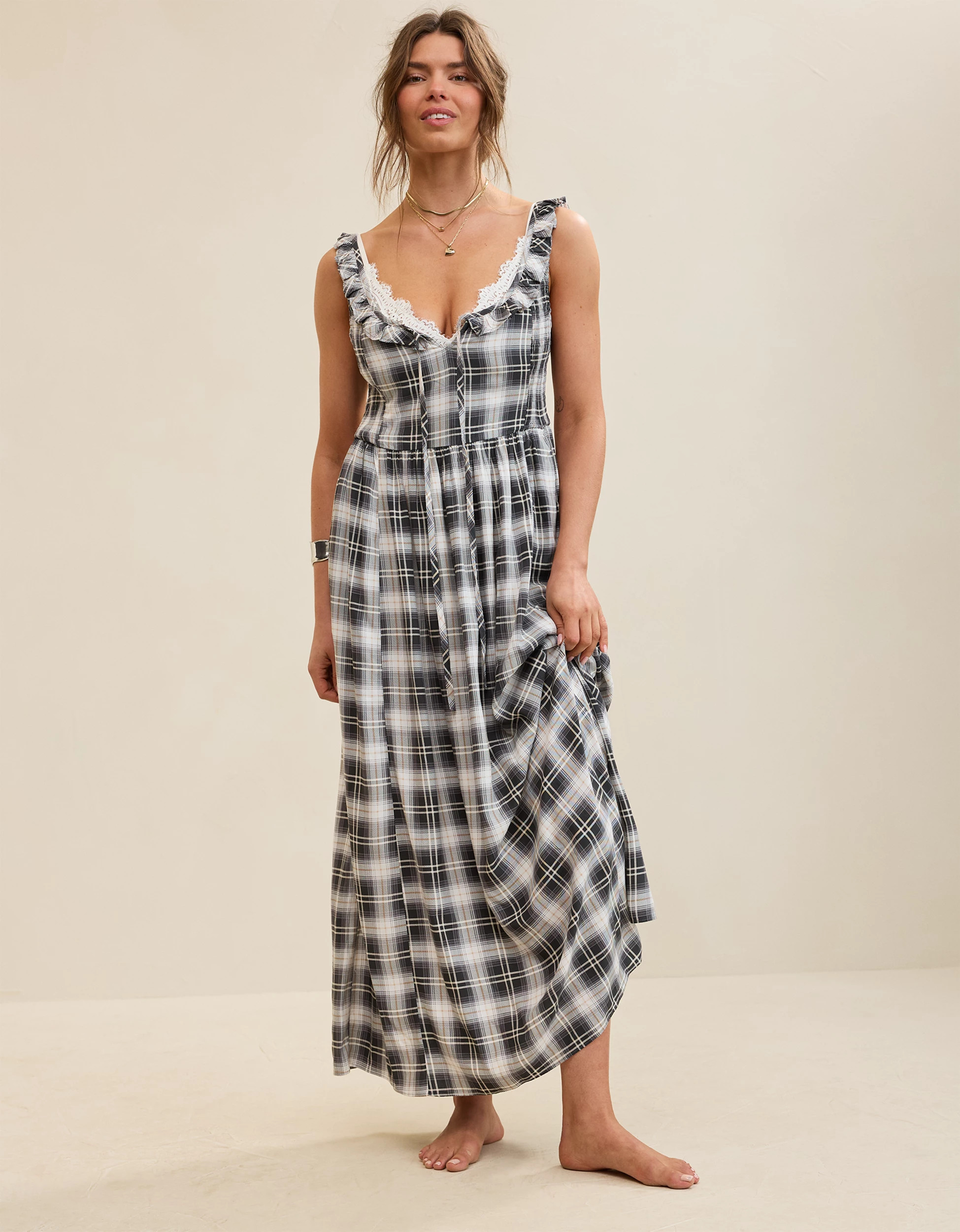 Aerie Happy & Drapey Side Smocked Dress | Aerie