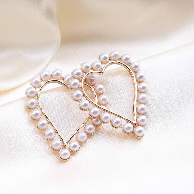 Iaceble Boho Pearl Heart Earrings Hollow Heart Drop Earrings Gold Pearl Heart Hoop Earrings Dangl... | Amazon (US)