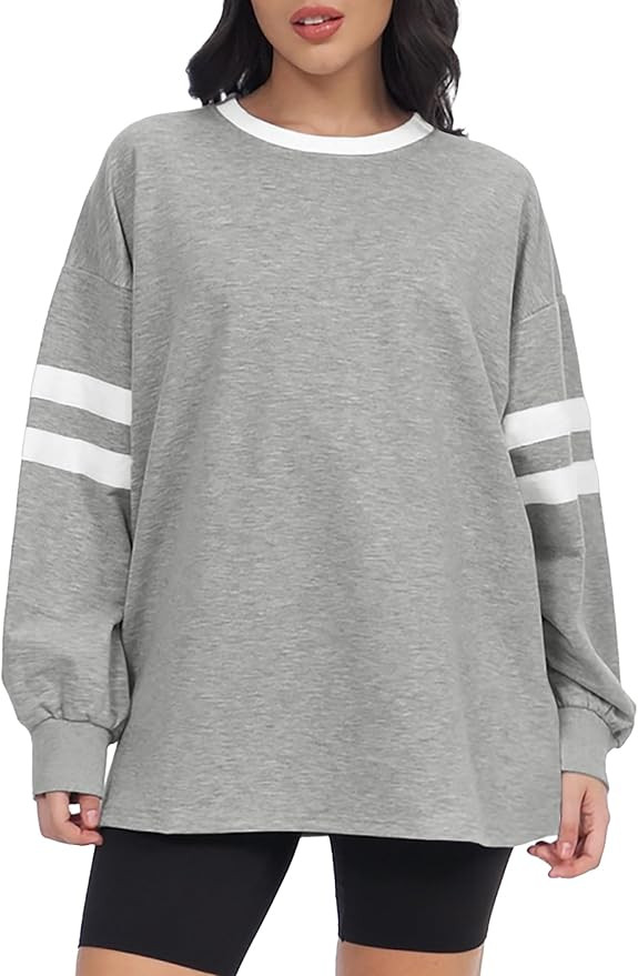 Women Crewneck Color Block Sweatshirts Striped Tops Long Sleeve Shirts Casual Oversized Fall Pull... | Amazon (US)