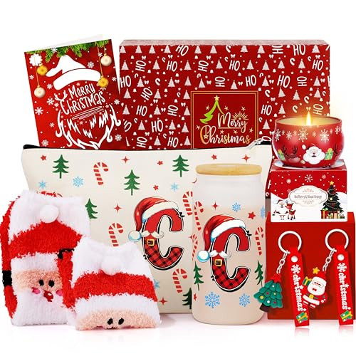 Christmas Gifts, Funny Christmas Gifts for Women Christmas Stockings Christmas Card Keychain Christmas Initial Glass Cup Makeup Bag Christmas Scented Candles Set Gifts Christmas Gifts for Women C | Amazon (US)