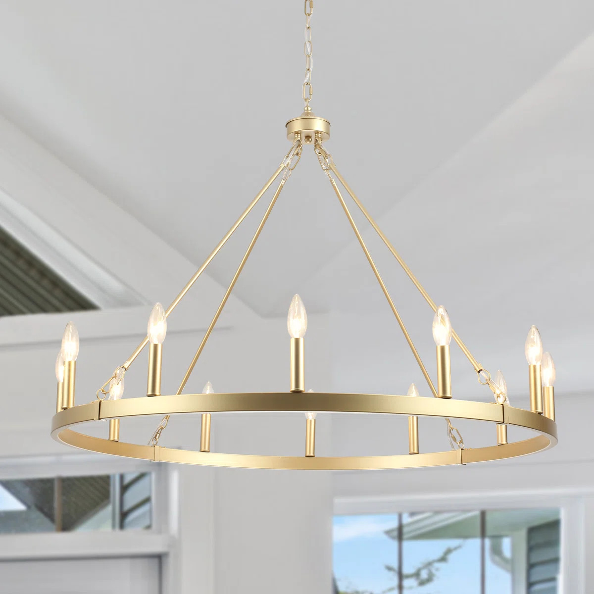Dineen 12 - Light 38" Wide Candle Style Dimmable Wagon Wheel Chandelier | Wayfair North America