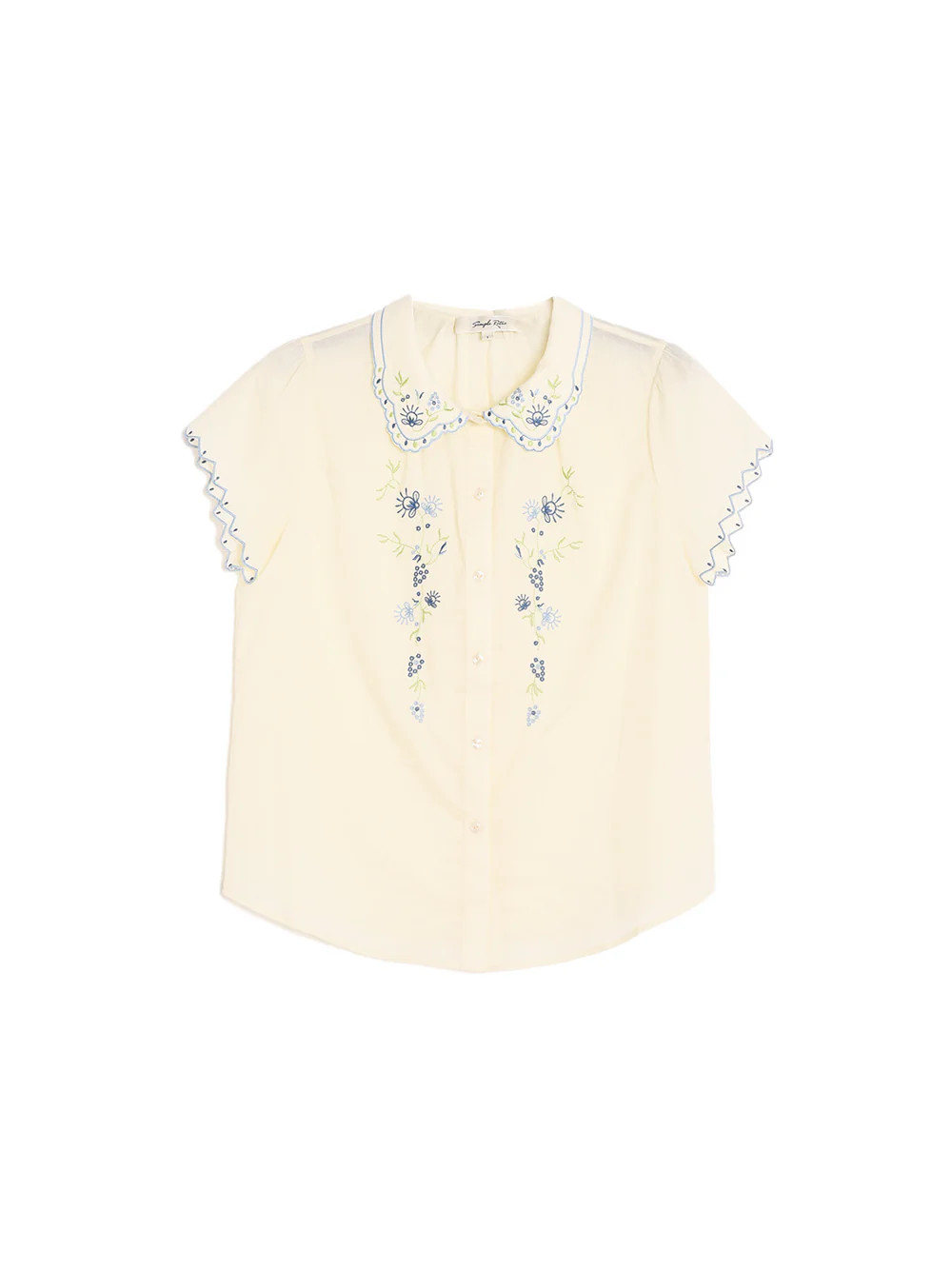Alora Peter Pan Collar Embroidery 100% Cotton Blouse | Simple Retro