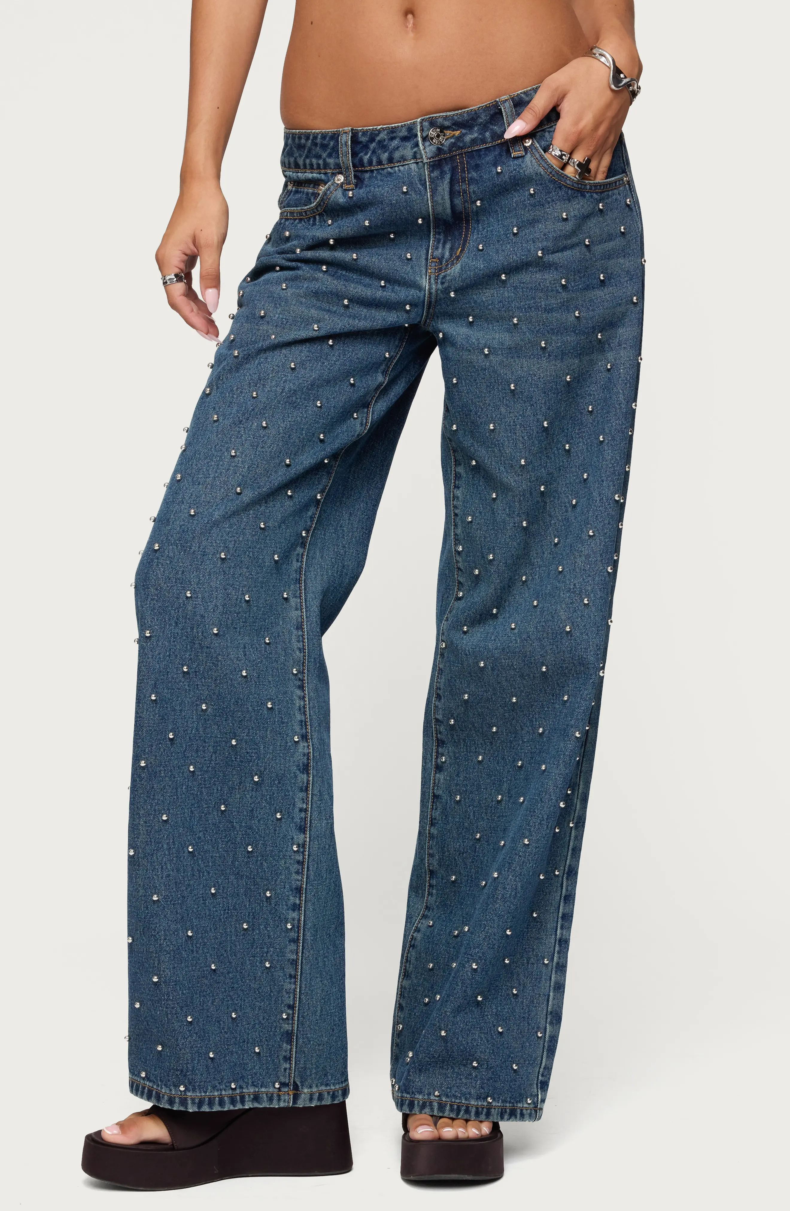 Esmay Low Rise Stud Wide Leg Jeans (Women) | Nordstrom | Nordstrom