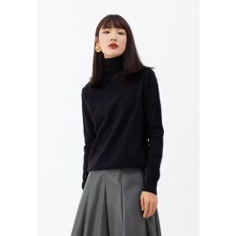 Turtleneck Soft Touch Ribbed Knit Sweater in Black | Chicwish