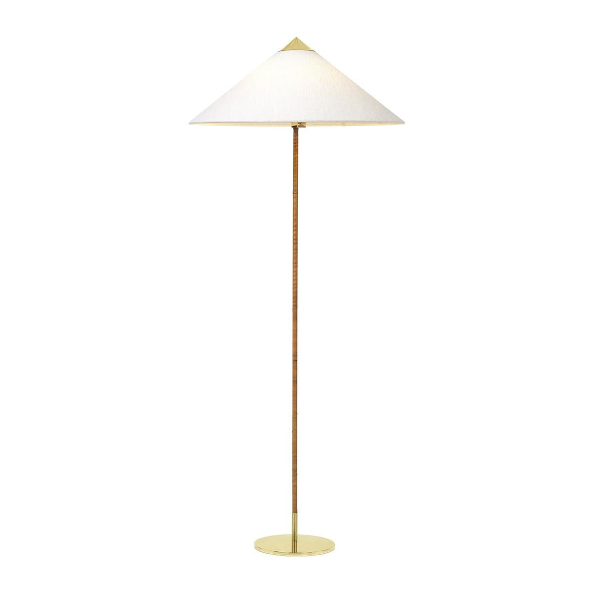 Paavo Tynell 9602 Wicker Wrapped Brass Stem Floor Lamp with Canvas Shade | 1stDibs