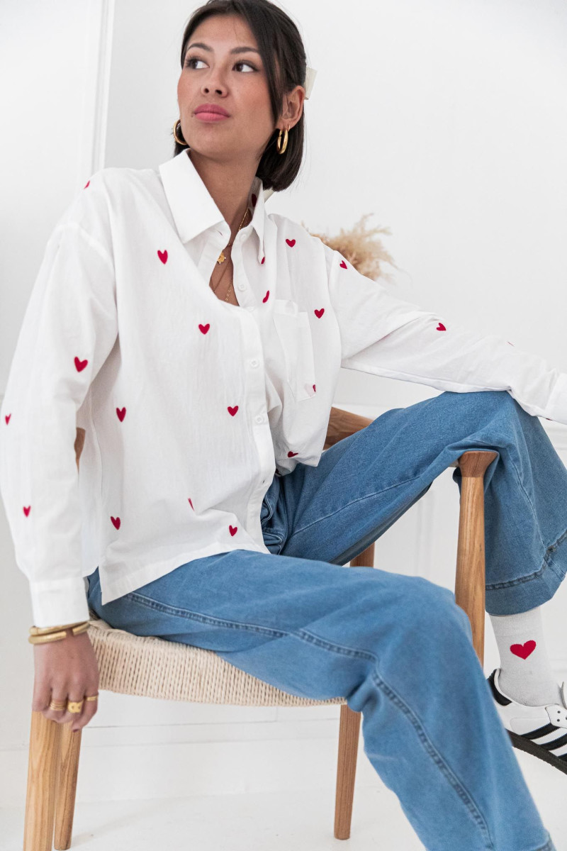 Chemise blanche coeurs rouges | Pretty Wire