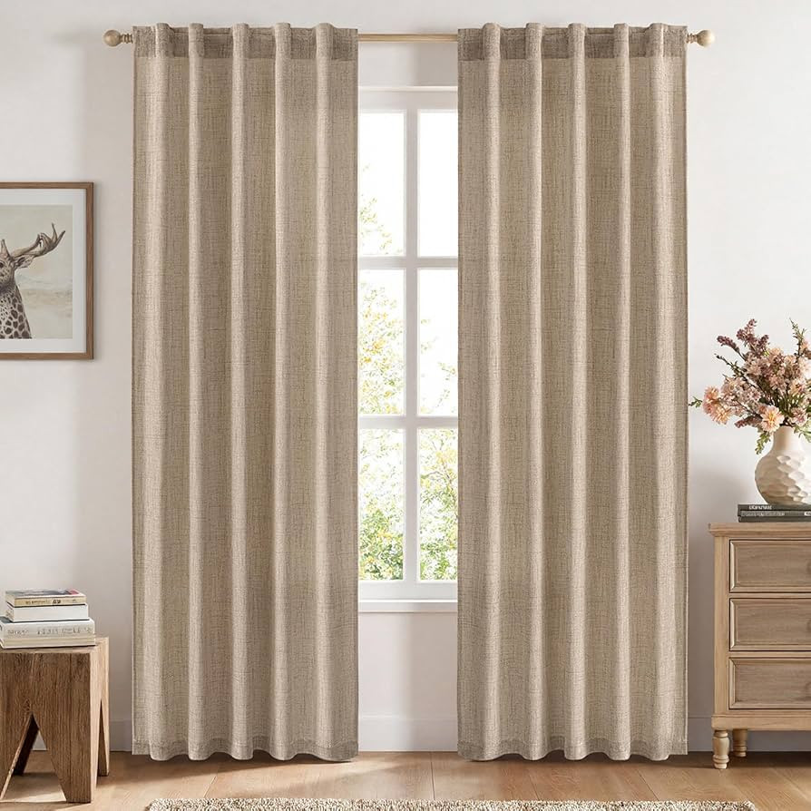 MIULEE Faux Linen Curtains Panels Semi Sheer Curtain with Back Tab Rod Pocket, Light Filtering Wi... | Amazon (US)