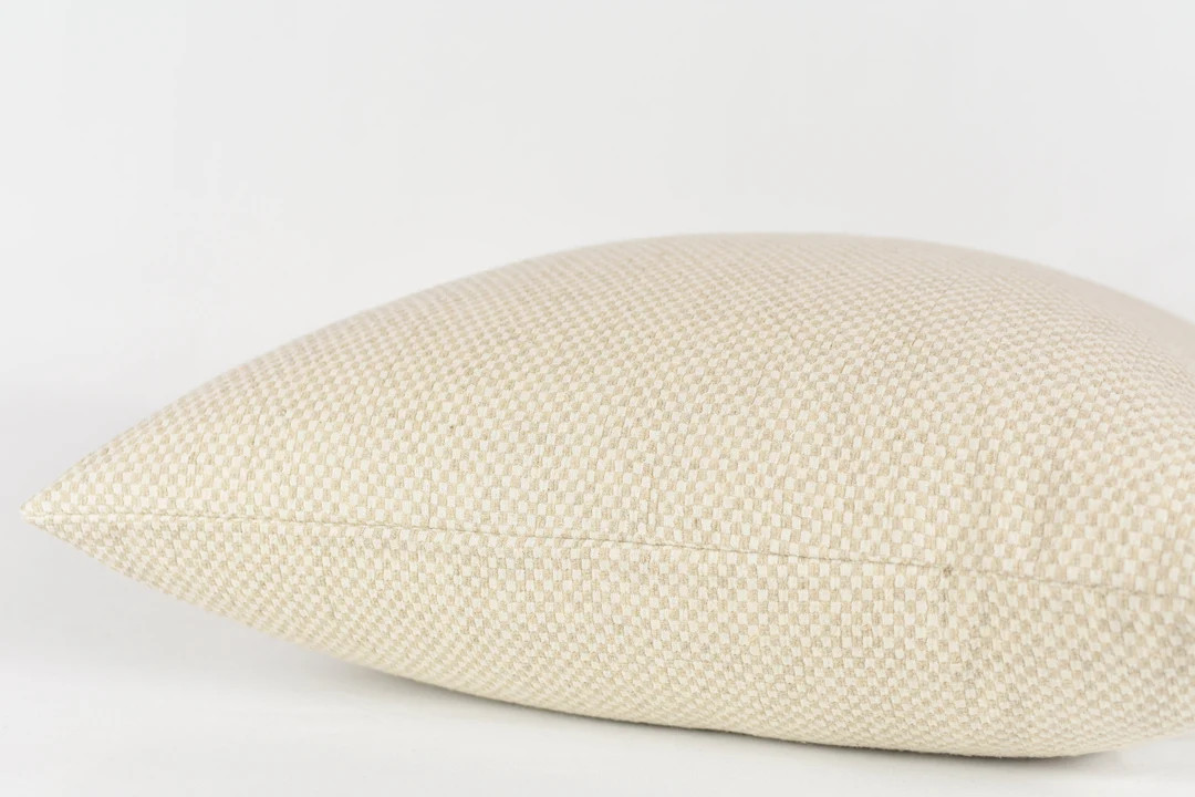 Woven Cotton Checker Pillow Cover: Neutral Beige Ivory | Etsy (US)